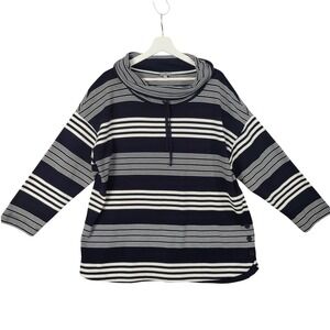 Talbots Nautical Preppy Cowl Neck Sweater Women 2X Striped Navy White Athleisure